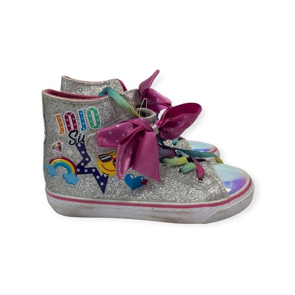 Jojo Siwa Glitter High-Top Sneakers With Rainbow Decor & Pink Bow Kids Size 1 - Picture 3 of 8